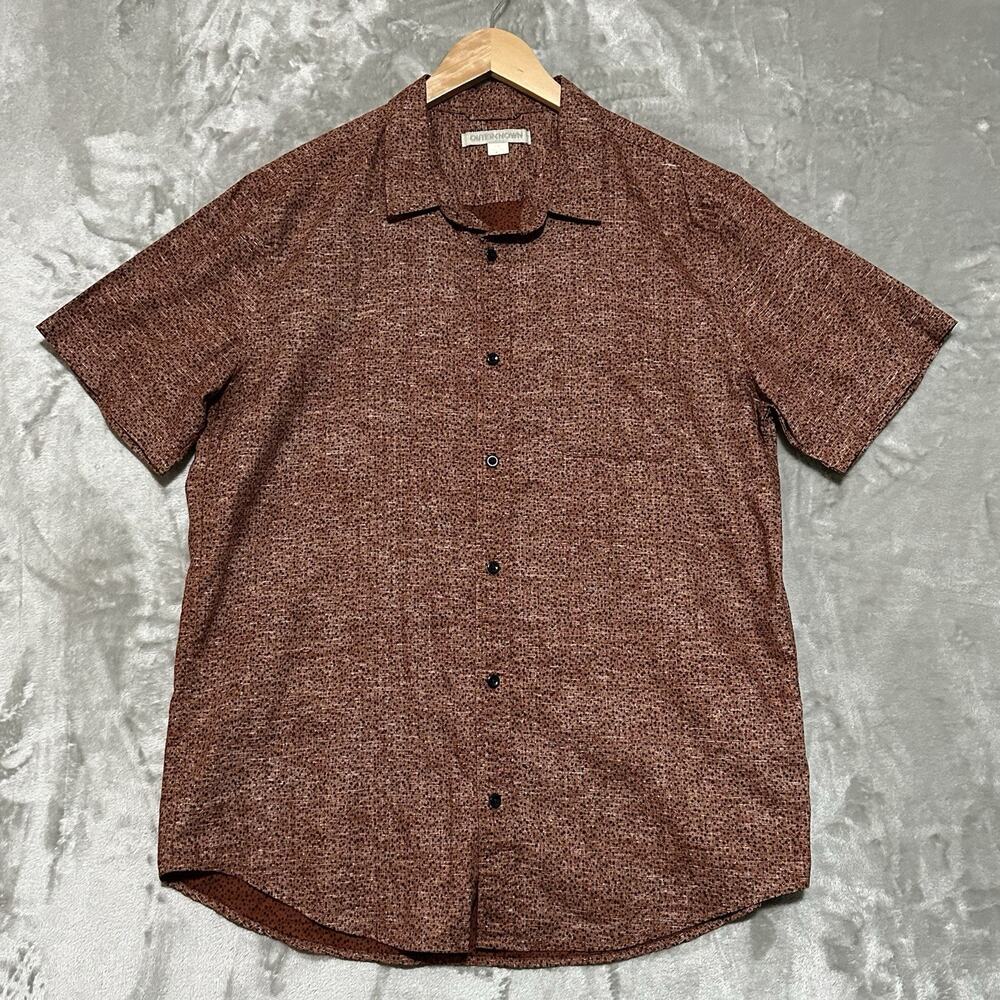 Outerknown Organic Cotton Hemp Short Sleeve Button Up Shirt Mens L Orange Summer